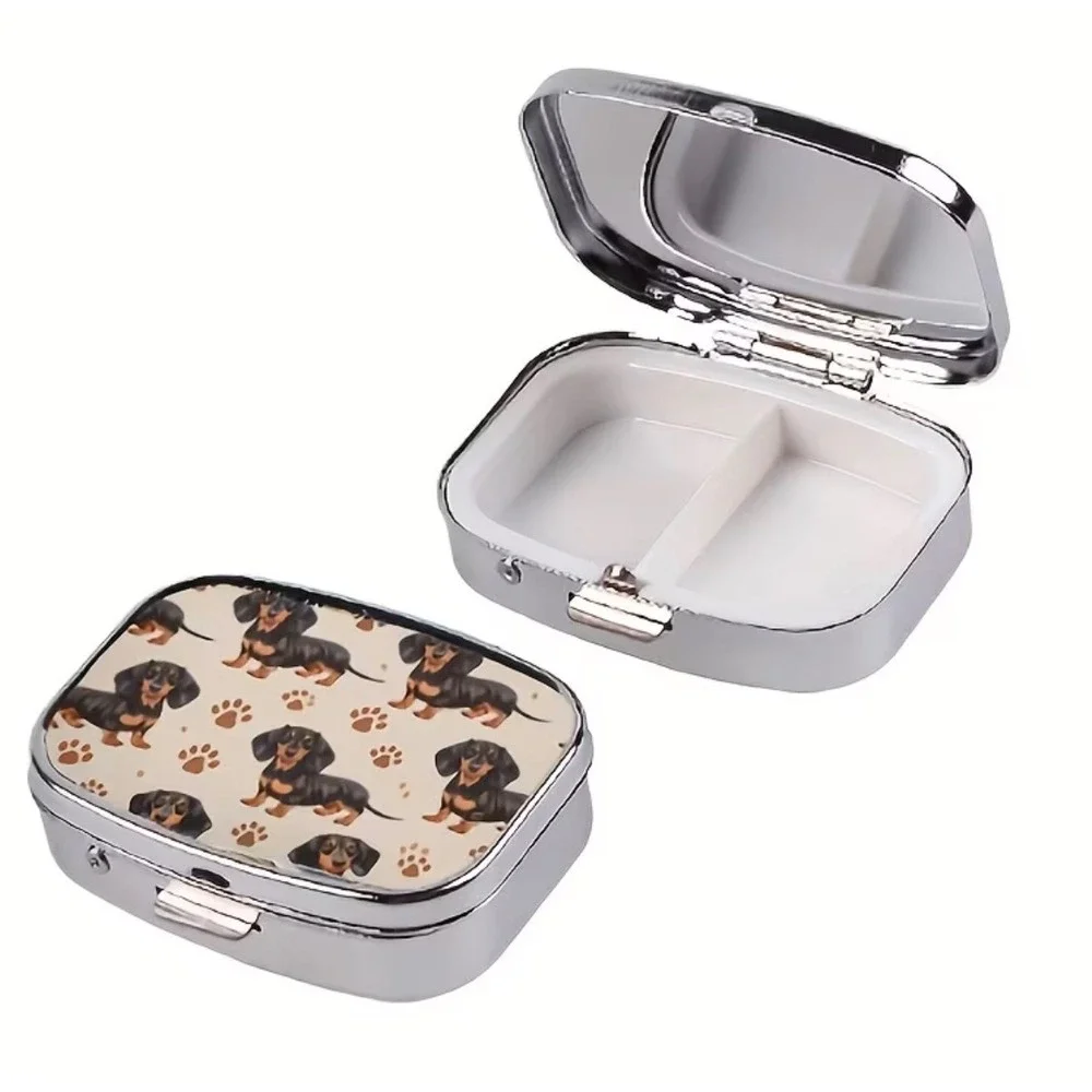 Dachshund Pill Box Unisex Small Cream New Dog Print Case